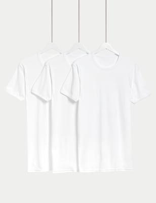 

Mens M&S Collection 3pk Pure Cotton T-Shirt Vests - White, White