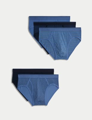 

Mens M&S Collection 5pk Cotton Rich Cool & Fresh™ Striped Briefs - Blue Mix, Blue Mix