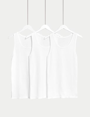 

Mens M&S Collection 3pk Pure Cotton Classic Sleeveless Mesh Vests, White