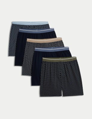 

Mens M&S Collection 5pk Pure Cotton Cool & Fresh™ Assorted Pattern Jersey Boxers - Navy Mix, Navy Mix