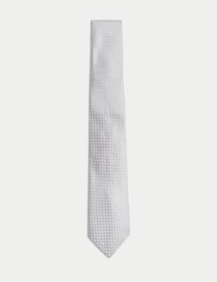 

Mens Autograph Slim Textured Pure Silk Tie - Silver, Silver