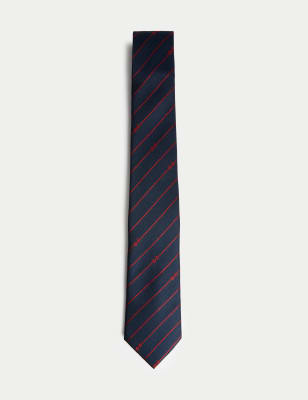 

Mens M&S X ENGLAND COLLECTION Striped Pure Silk Tie - Navy Mix, Navy Mix