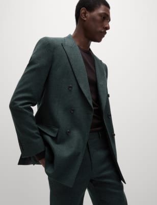 

Mens M&S Collection Taillierte doppelreihige Anzugjacke mit hohem Wollanteil „Donegal“ - Forest Green, Forest Green