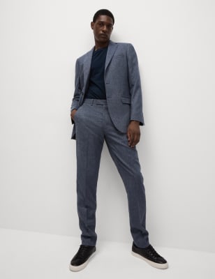 

Mens M&S Collection Tailored Fit Wool Rich Suit Trousers - Blue, Blue
