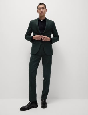 

Mens M&S Collection Tailored Fit Wool Rich Donegal Suit Trousers - Forest Green, Forest Green