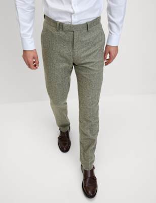 

Mens M&S Collection Tailored Fit Wool Rich Tweed Suit Trousers, Khaki