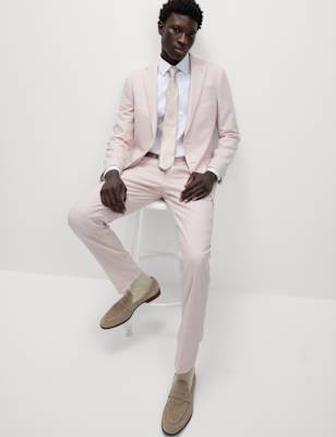 

Mens M&S Collection Tailored Fit Wool Rich Tweed Suit Trousers, Pale Pink