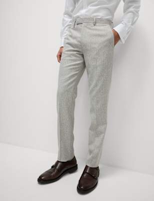 

Mens M&S Collection Tailored Fit Wool Rich Tweed Suit Trousers, Light Grey