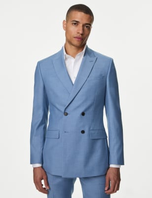 

Mens M&S Collection Slim Fit Double Breasted Jacket with Stretch - Blue, Blue