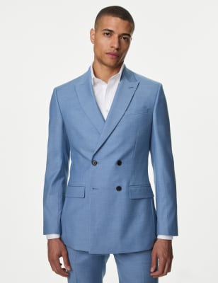 

Mens M&S Collection Schmal geschnittene, zweireihige Jacke mit Stretchanteil - Blue, Blue