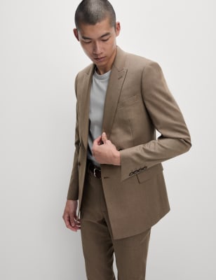 

Mens M&S Collection Slim Fit Double Breasted Jacket with Stretch - Light Brown, Light Brown