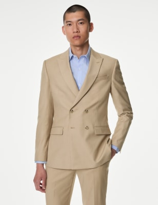 

Mens M&S Collection Slim Fit Double Breasted Jacket with Stretch - Sand, Sand