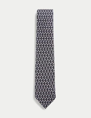 

Mens M&S Collection Dog Print Pure Silk Tie - Navy, Navy