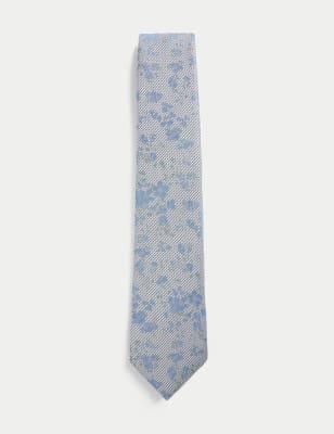 

Mens M&S Collection Krawatte aus reiner Seide mit Streifen- und Blumenmuster - Blau Melange, Blau Melange