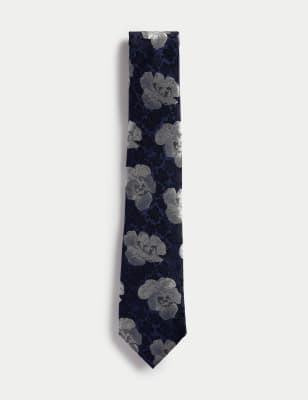 

Mens M&S Collection Floral Pure Silk Tie - Navy Mix, Navy Mix