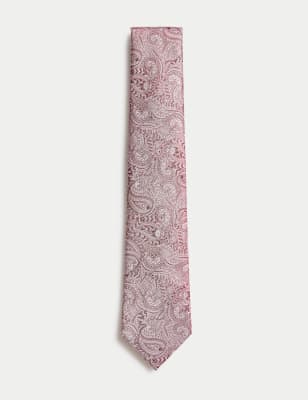 

Mens M&S Collection Pure Silk Paisley Tie - Pink, Pink