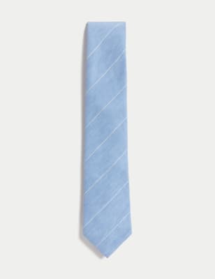 

Mens M&S Collection Linen Rich Striped Tie - Light Blue, Light Blue