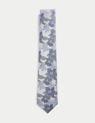 

Mens M&S Collection Printed Floral Pure Silk Tie - Pale Blue, Pale Blue