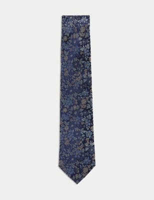 

Mens M&S Collection Floral Pure Silk Tie, Navy Mix