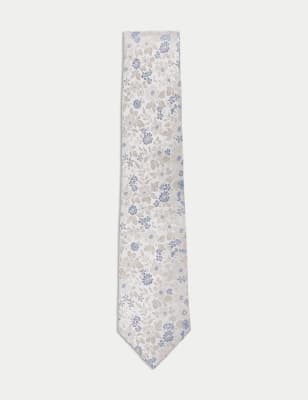

Mens M&S Collection Krawatte aus reiner Seide mit Blumenmuster - Ecru, Ecru