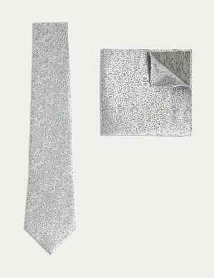 

Mens M&S Collection Pure Silk Jacquard Tie & Pocket Square Set, Silver Grey