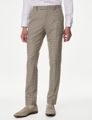 

Mens M&S Collection Slim Fit Puppytooth Check Trousers, Multi/Neutral