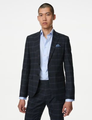 

Mens M&S Collection Skinny Fit Check Suit Jacket - Navy Mix, Navy Mix