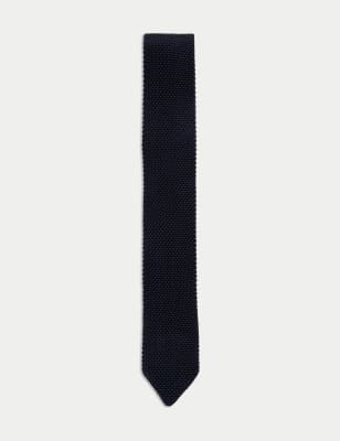 

Mens M&S Collection Skinny Pure Silk Knitted Tie - Navy, Navy