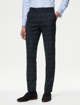 

Mens M&S Collection Skinny Fit Check Suit Trousers - Navy Mix, Navy Mix