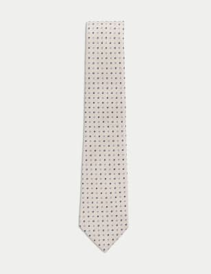 

Mens M&S Collection Silk Rich Geometric Tie with Linen - Ecru, Ecru