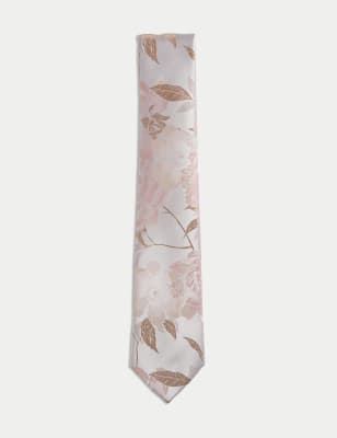 

Mens M&S Collection Floral Pure Silk Tie, Pink