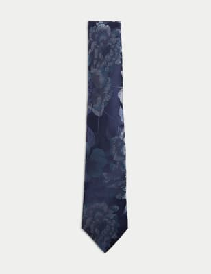 

Mens M&S Collection Floral Pure Silk Tie, Navy Mix