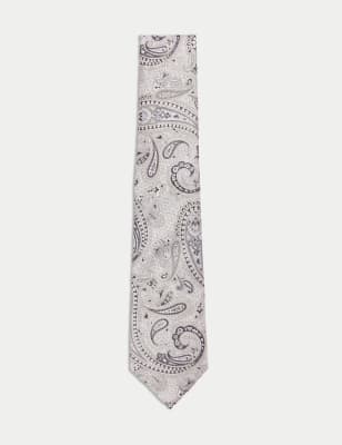 

Mens M&S Collection Paisley Pure Silk Tie - Ecru, Ecru