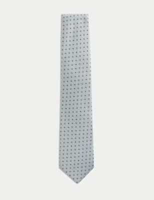 

Mens M&S Collection Pure Silk Geometric Tie, Sage