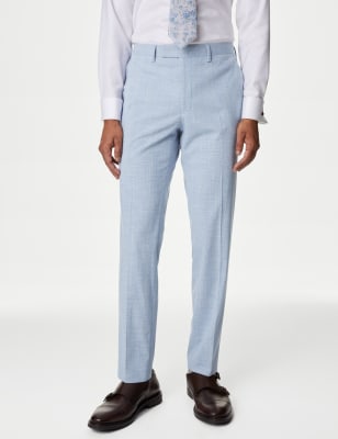 

Mens M&S Collection Slim Fit Prince Of Wales Check Suit Trousers - Pale Blue, Pale Blue