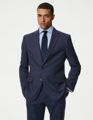 

Mens M&S Collection Regular Fit Check Stretch Suit Jacket - Midnight Navy, Midnight Navy