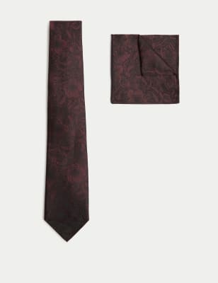 

Mens M&S Collection Floral Pure Silk Tie & Pocket Square Set - Burgundy, Burgundy