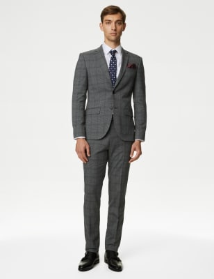 

Mens M&S Collection Skinny Fit Prince of Wales Check Suit Trousers - Grey Mix, Grey Mix