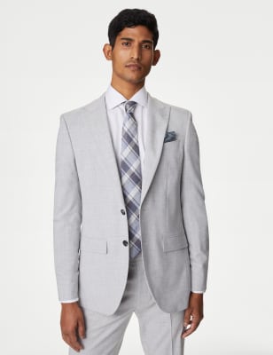 

Mens M&S Collection Slim Fit Check Suit Jacket - Light Grey, Light Grey