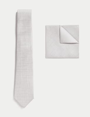 

Mens M&S Collection Textured Pure Silk Tie & Pocket Square Set - Champagne, Champagne