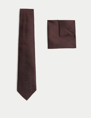 

Mens M&S Collection Textured Pure Silk Tie & Pocket Square Set - Burgundy, Burgundy