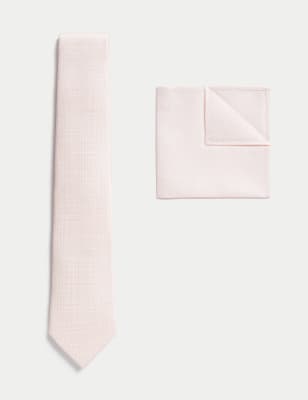 

Mens M&S Collection Textured Pure Silk Tie & Pocket Square Set - Oyster, Oyster