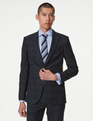 

Mens M&S Collection Slim Fit Prince of Wales Check Suit - Navy Mix, Navy Mix