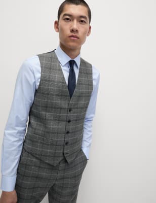 

Mens M&S Collection Check Waistcoat - Grey Mix, Grey Mix