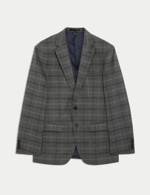 

Mens M&S Collection Regular Fit Check Jacket - Grey Mix, Grey Mix