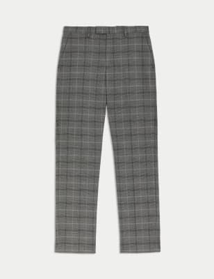 

Mens M&S Collection Regular Fit Check Stretch Suit Trousers - Grey Mix, Grey Mix