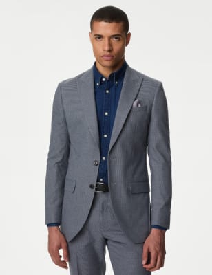 

Mens M&S Collection Slim Fit Puppytooth Stretch Suit Jacket - Blue, Blue