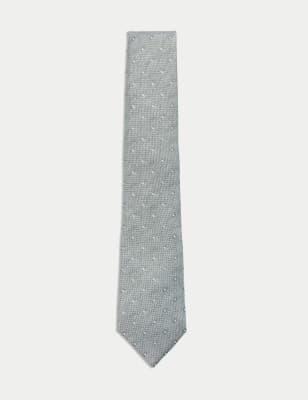 

Mens M&S Collection Geometric Pure Silk Tie - Sage, Sage