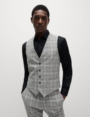 

Mens M&S Collection Prince of Wales Check Waistcoat - Grey Mix, Grey Mix