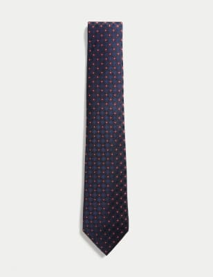 

Mens M&S Collection Floral Geometric Pure Silk Tie - Navy, Navy